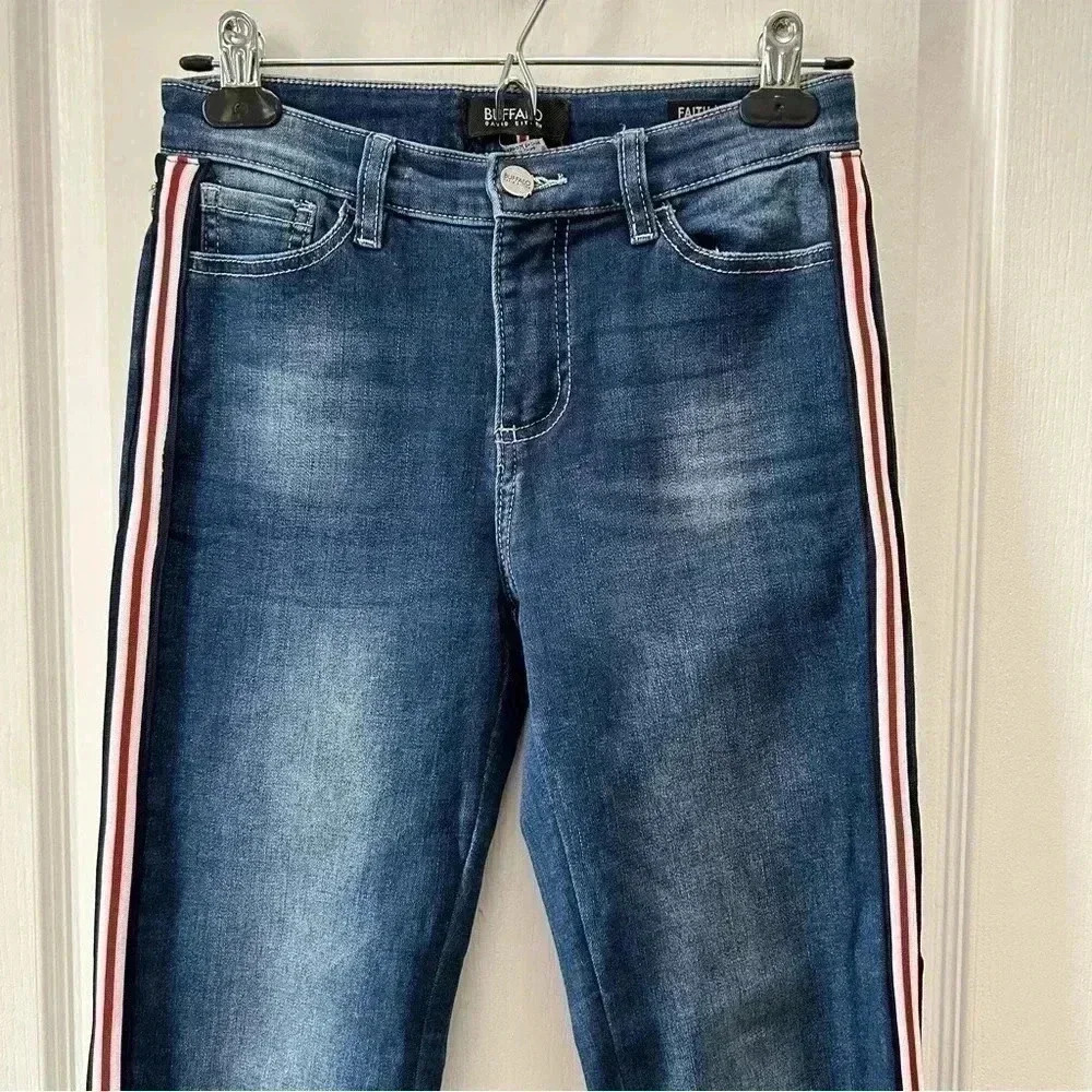 Buffalo Skinny Jeans Faith Side Stripe Mid Rise Ankle Crop Stretch Blue Size 26 - Picture 6 of 14